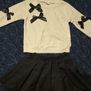 Cream Top with Black Bows and Black Skirt Set